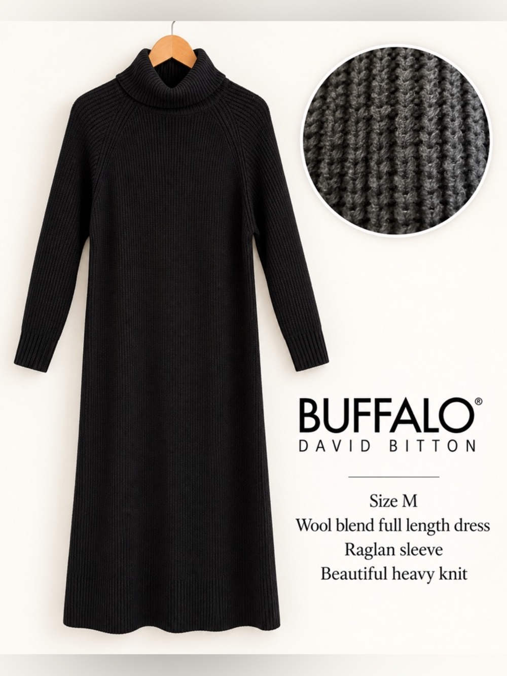 Buffalo David Bitton Wool-Blend Turtleneck Maxi Dress – Size M